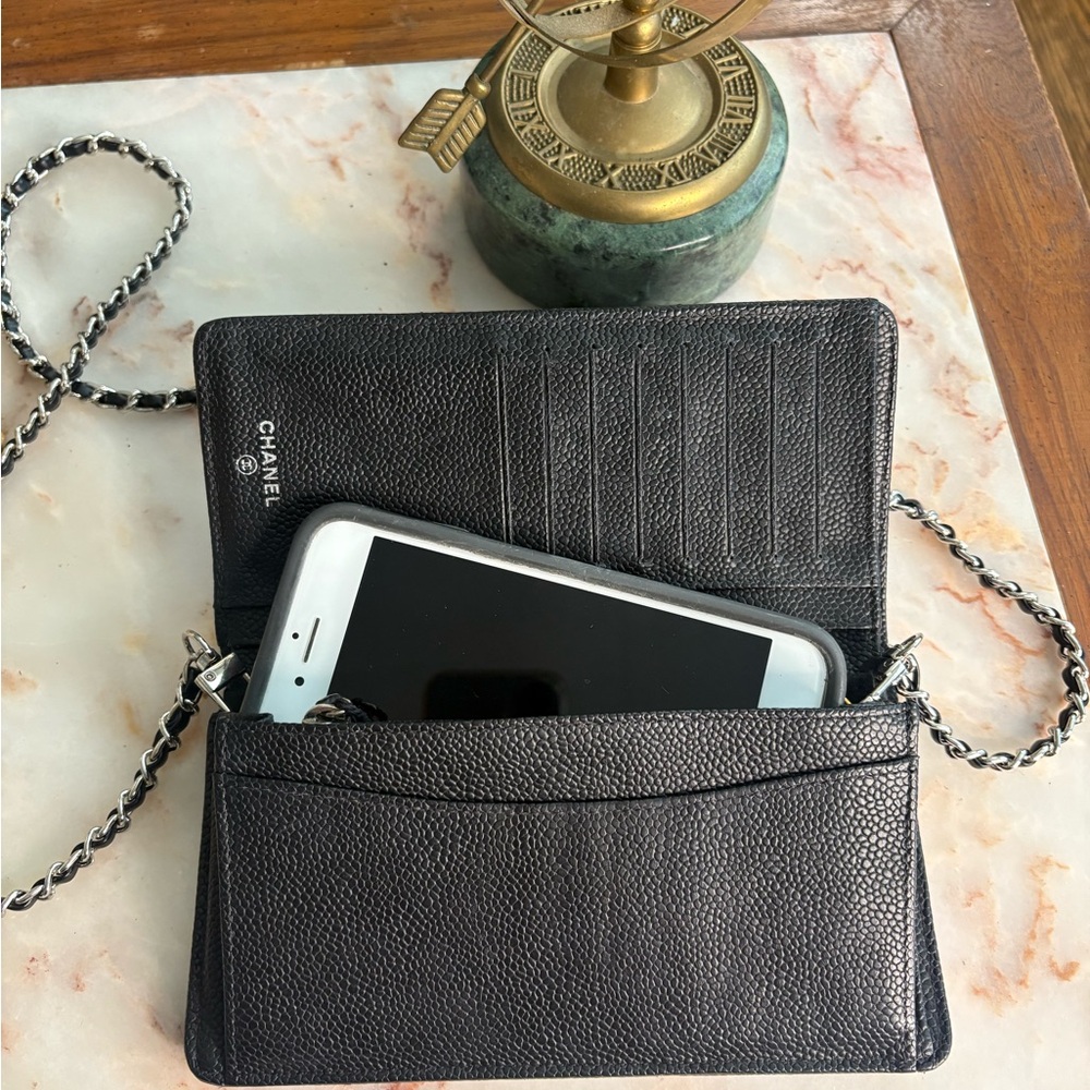 CHANEL Silver Hardware Black Quilted Leather Wallet w/ Chain Strap | WOC - Picture 8 of 14